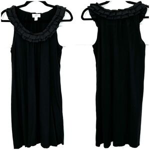 ANN TAYLOR LOFT Women’s Black Shift Tunic Dress Ruffled Scoop Neck Sleeveless XS
